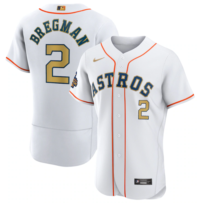 Men's Houston Astros Customized White 2023 Gold Collection With World Serise Champions Patch Stitched Baseball Jersey